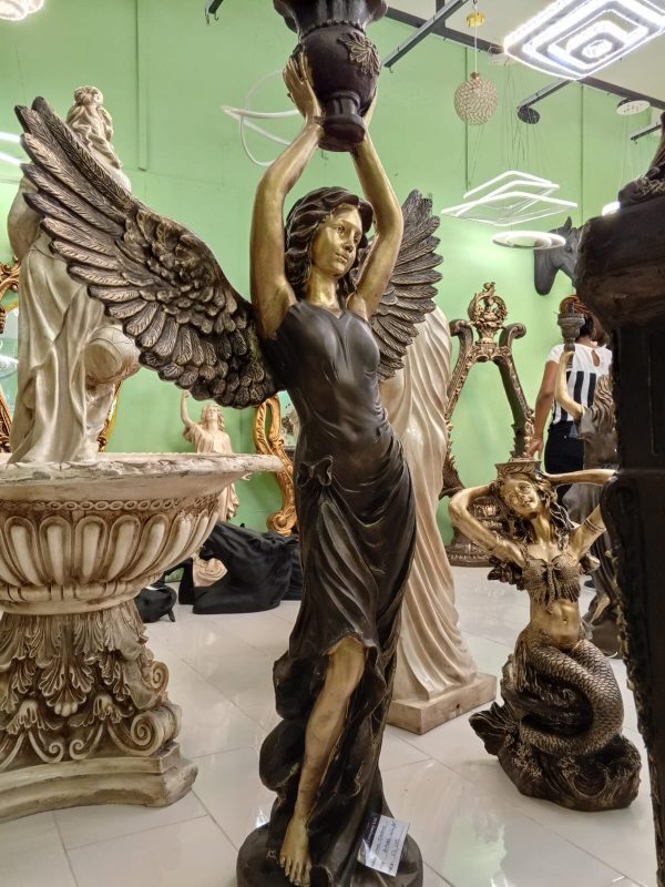 Elegant Angel Sculpture with Pot - White Decorative Statue for Indoor and Outdoor Lighting