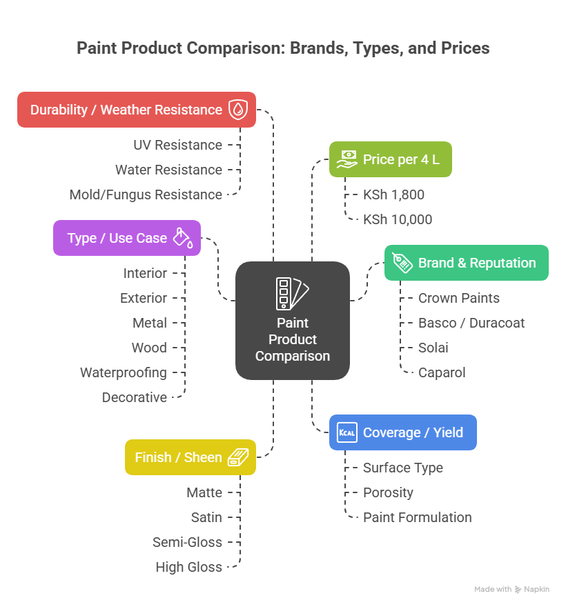 Comparison at a Glance between Brand, types, and prices of paint products